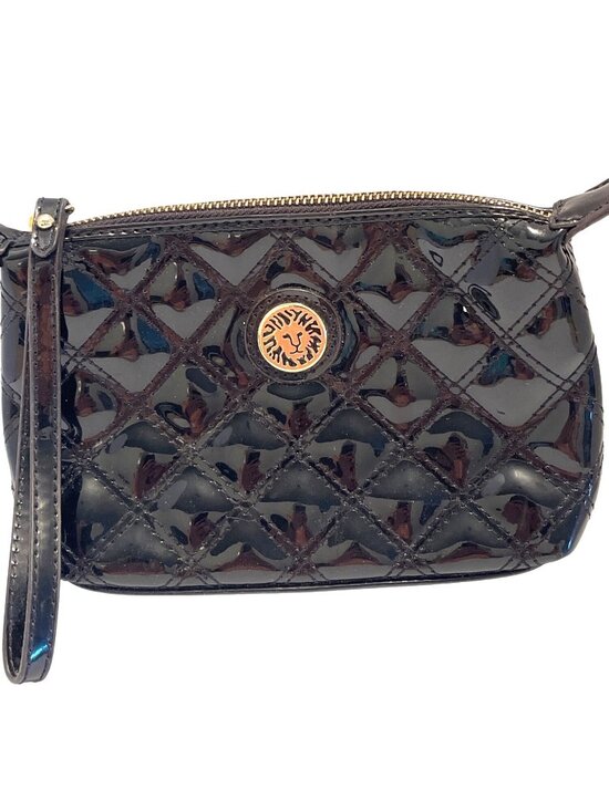 Anne Klein Handbags - Wristlet Anne Klein Patent Leather Clutch Purse Lined Black Quilted Bag Vintage